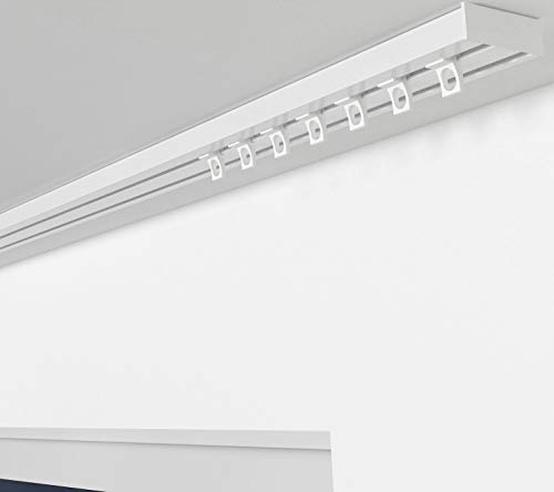 ALOHA Gardinenschiene aus Aluminium Vorhangschienen, Deckenbefestigung 1, 2, 3, 4, 5 -läufig für Schiebevorhänge, Vorhänge (RIO / 2-läufig / 160cm / mit Ösengleiter/Weiß) von ALOHA