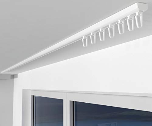 ALOHA Gardinenschiene aus Aluminium Vorhangschienen, Deckenbefestigung 1, 2, 3, 4, 5 -läufig für Schiebevorhänge, Vorhänge (SAO / 1-läufig / 200cm / mit Faltenlegehaken/Weiß) von ALOHA