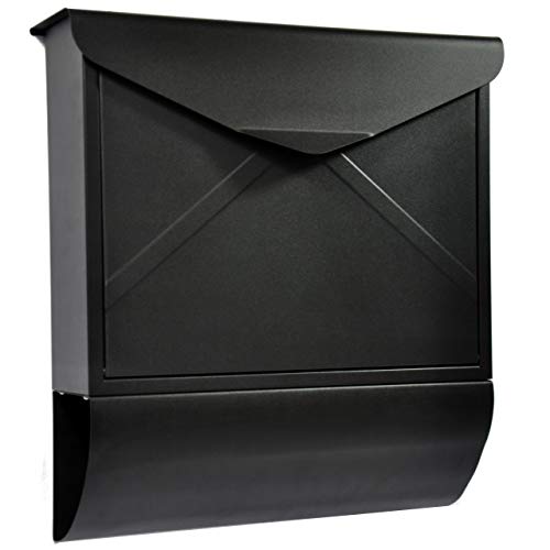 ALSTEN TECH Designer Briefkasten Wandbriefkasten Postkasten mit Zeitungsrolle Zeitungsfach Schwarz Matt RAL 9017 von ALSTEN TECH