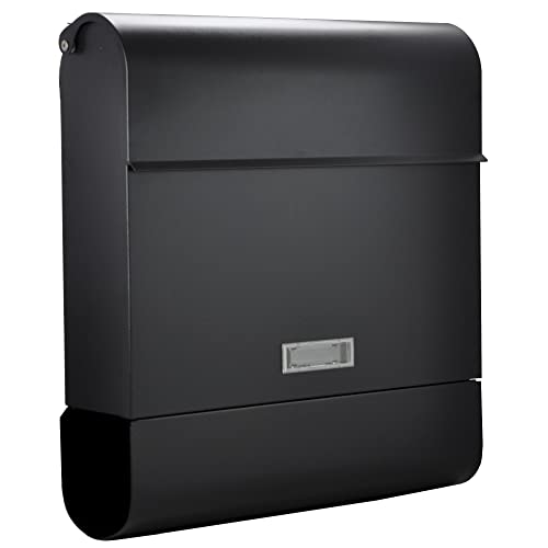 Modernes Design Briefkasten Schwarz Matt Wandbriefkasten Postkasten mit Zeitungsfach C4 Abschließbar 3 Schlüssel Namensschild RAL 9017 von ALSTEN TECH