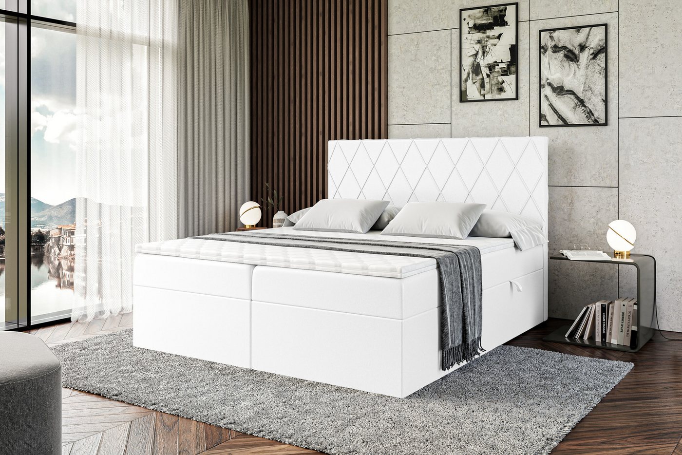 ALTDECOR Boxspringbett LEPARO (Multipocket-Matratze H4. H3 Matratze Bonellfederung. Topper. Kopfteil) von ALTDECOR