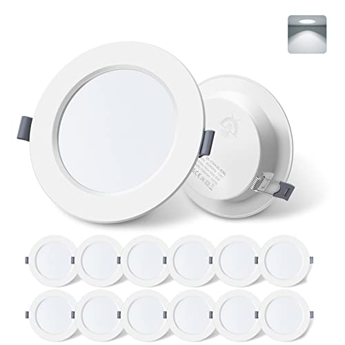 ALUSSO LIGHTING Led Einbaustrahler 230V, 4W Led Einbaustrahler Flach IP44 Wasserdicht, 25,5mm Slim Led Spots, Kaltweiß 6500K für Badezimmer Wohnzimmer, Ausschnitt Ø75-90mm, 12er Pack von ALUSSO LIGHTING