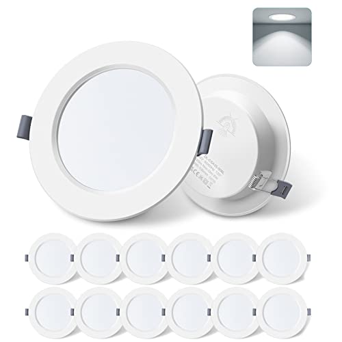 ALUSSO LIGHTING Led Einbaustrahler 230V 6W, Kaltweiß 6500K Led Einbaustrahler Flach, 25,5mm Slim Deckenspots, IP44 Wasserdicht für Badezimmer Wohnzimmer, Ausschnitt Ø95-110mm, 12er Pack von ALUSSO LIGHTING