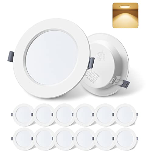 ALUSSO LIGHTING Led Einbaustrahler 230V 6W, Warmweiß 3000K Einbaustrahler Led Flach, 25,5mm Ultra Schlank Deckenspots, IP44 Wasserdicht für Badezimmer Wohnzimmer, Ausschnitt Ø95-110mm, 12er Pack von ALUSSO LIGHTING