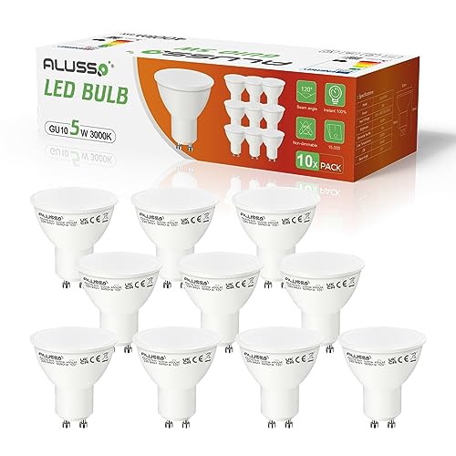 ALUSSO LIGHTING GU10 LED Warmweiss 5W Glühbirne, Ersetzt 50W Halogenlampen, 400 Lumen Leuchtmittel, Abstrahlwinkel 120° Flimmerfrei Strahler, Nicht Dimmbar Reflektorlampen, 10er-Pack von ALUSSO LIGHTING