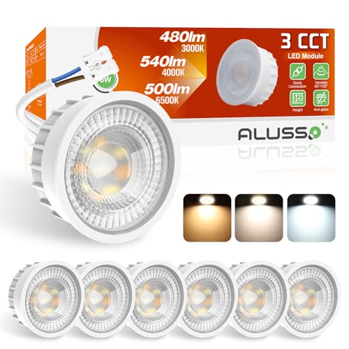 ALUSSO 6W LED Modul, ultraflacher GU10- und MR16-Ersatz, 3000K/4000K/6500K LED-Leuchtmittel mit 50mm x 23mm Installation für Einbaustrahler, IP44 LED Modul 230v, 6er-Pack von ALUSSO