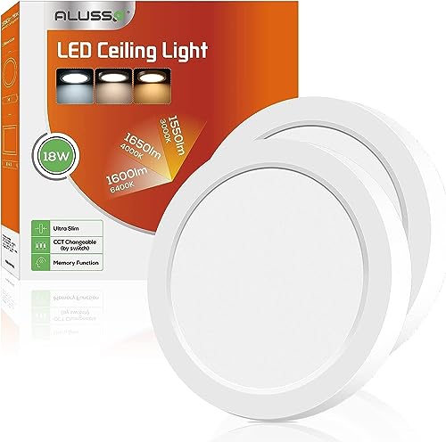 ALUSSO LED Deckenleuchte 18W, Φ23CM LED Deckenlampe, IP44 Rund Badezimmer Lampe, 3 Farben Umschaltbar 3000K/4000K/6400K Deckenleuchten, Ultra Dünn Für Bad/Wohnzimmer/Schlafzimmer/Küche, 2 Stück von ALUSSO