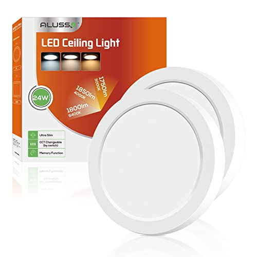 ALUSSO LED Deckenleuchte 24W, Φ30CM LED Deckenlampe Flach Rund, IP44 Badezimmer Lampe, 3 Farben Umschaltbar 3000K/4000K/6400K Für Bad/Wohnzimmer/Schlafzimmer/Küche, 2 Stück von ALUSSO