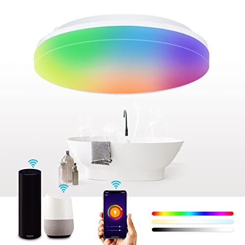 ALUSSO RGB Deckenleuchte 20W Smart LED Deckenleuchte 3CCT Dimmbar IP54 Wasserdicht mit Alexa Google Assistant Flache Runde Verstellbare Deckenleuchte für Wohnzimmer Kinderzimmer von ALUSSO