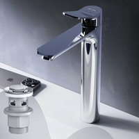 Wasserhahn Bad Hoch Klick Ablauf Badarmatur Einhebelmischer Mischbatterie Waschtischarmatur Waschbecken Einhandmischer für Badezimmer, Chrom - Chrom von AM.PM