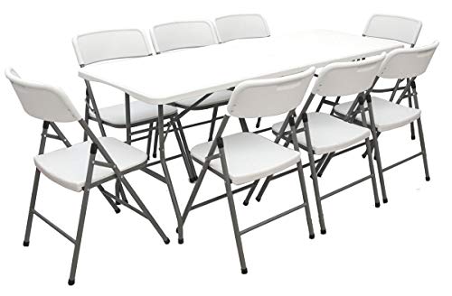 AMANKA Garten Sitzgruppe - 180 cm Tisch mit 8 Stühlen - Gartenmöbel Set Klappbar - Essgruppe Weiß von AMANKA