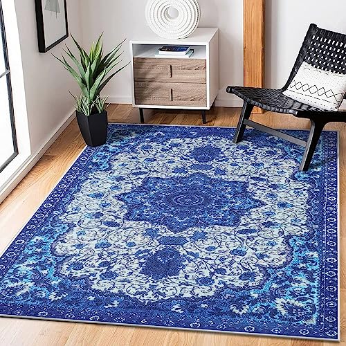 AMBATTERY 60X90Cm Bedruckter Teppich Persischer Stil Kleiner Teppich Blaues Muster 3D-Teppich, Schlafzimmerteppich, Jungenteppiche für Schlafzimmer, Wohnzimmerteppich von AMBATTERY