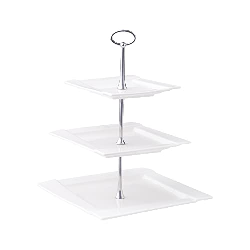 AMBITION Etagere Porzellan 3 stöckig Kubiko 25 x 25 cm quadratischer Tortenständer für Obst Törtchen Kuchen von AMBITION