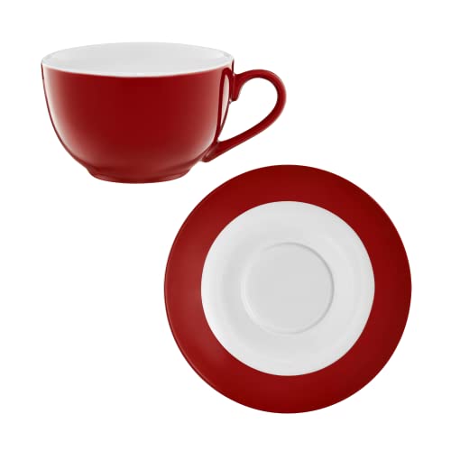 AMBITION Kaffeeservice Aura Red für 6 Personen 12-teilig Teeservice weiß rot rund Porzellan Spülmaschine Mikrowelle von AMBITION