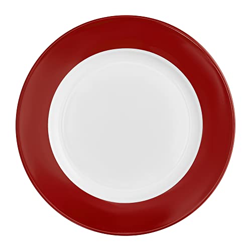 AMBITION Speiseteller Aura Red 27 x 27 x 1,5 cm Essteller weiß mit rotem Rand rund Porzellan Spülmaschine Mikrowelle von AMBITION