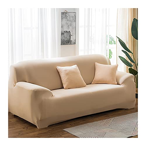 AMDXD Sofaüberwürfe 3 Sitzer, Einfarbig Sofaüberzug Möbelschutz mit Elastischem für Wohnzimmer, in Polyester, Anti-Rutsch, Elastischer Beige von AMDXD