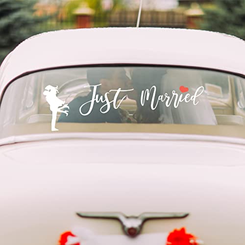 AMIJOUX Just Married Autodekorationen, Just Married Verzierte Automagnete, Just Married Car Wedding Day Autofensteraufkleber Just Married Sign Banner Autodekorationen Für Flitterwochen von AMIJOUX