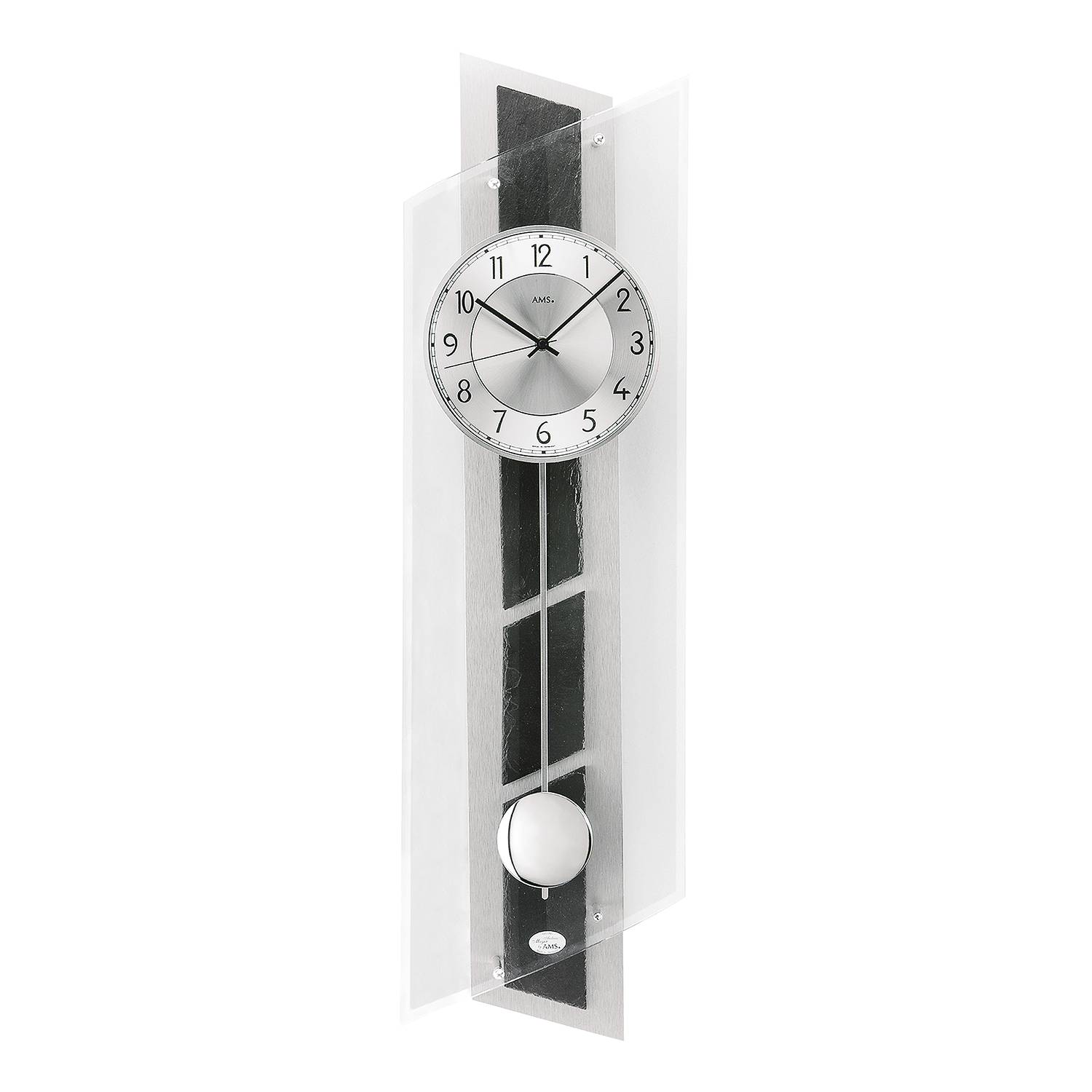 AMS Pendelwanduhr Couvin Aluminium 24x84x10 cm (BxHxT) Schwarz/Silber von AMS