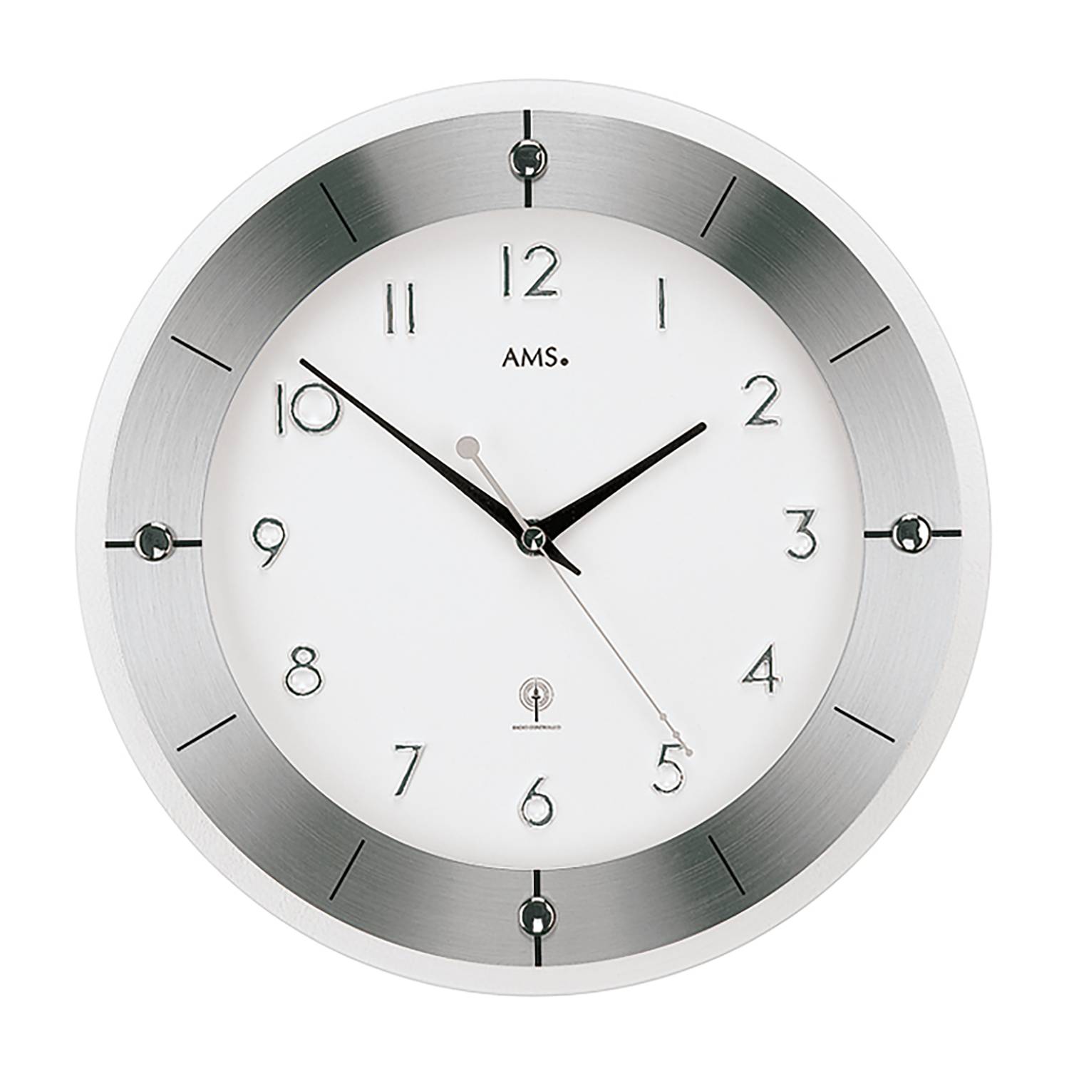 AMS Wanduhr Garza Kunststoff/Aluminium Ø 31 cm Silber/Weiß von AMS