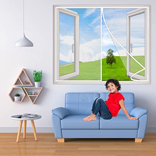 Fliegengitter für Fenster, 75x120 cm Magnetischer Fliegenvorhang Moskitonetz, Hände frei, Fliegengitter Magnetvorhang verhindert das Eindringen von Insekten- Weiß H von AMZBSGD