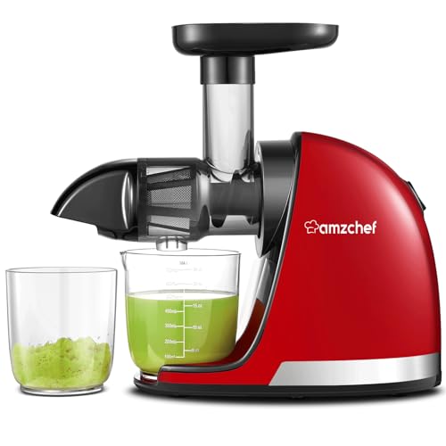 AMZCHEF Entsafter Gemüse und Obst - Entsafter Slow Juicer mit Rückwärts-Kau-Funktion - Zartes Zerkleinern ohne Filtern - Entsafter Elektrisch mit Bürste und 2 Tassen - Rojo von AMZCHEF