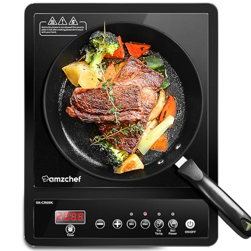 AMZCHEF Single Induction Hob, Portable Induction Hob, 10 Temperature Settings and Power levels from 300W to 2000W, von AMZCHEF