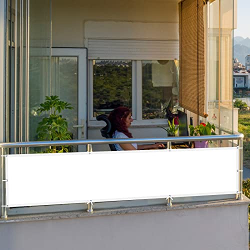 Balkon Abdeckung Balkonumrandung 75 x 800 cm UV-Schutz Wetterfester 100% Privatsphäre Sonnentuch PB2 PES 100% Polyester für Seite den Balkon Garten Terrasse, Elfenbein von AMZHU