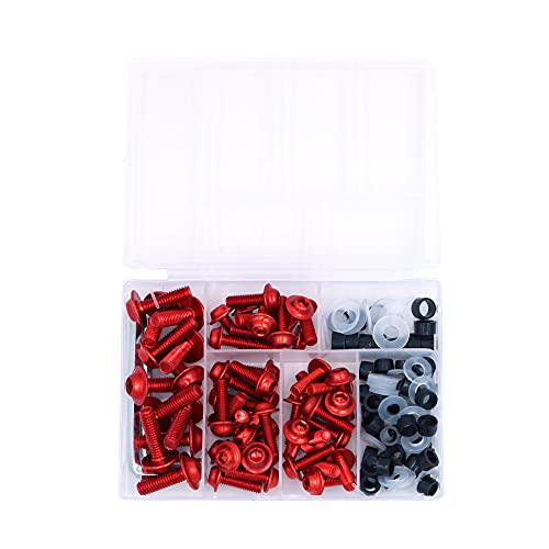 ANCLLO 158-teiliges Motorrad-Verkleidungsschrauben-Set, M5, M6, Karosserieschrauben, Unterlegscheiben, Muttern, Schrauben, Clips (rot) von ANCLLO