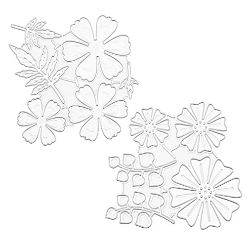ANCLLO 2 Arten Silberblatt- und Blumenstanzformen, DIY Craft Carbon Steel Prägeschablone, Metallstanzformen Little Flower Leaf Border Cut Schablone von ANCLLO