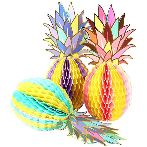 ANCLLO 3 Stück Bunte Papier-Ananas-Waben-Hängedekoration für Tropische Hawaiianische Partys, Gastgeschenke, Hochzeit, Heimdekoration,Tischdekoration von ANCLLO