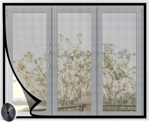 Fliegengitter-Fenster,DIY,selbstklebendes Fenstergitter,Netzvorhang,faltbar und waschbar,für Fenster,Terrasse Schwarz90x110cm von ANDHMAIY