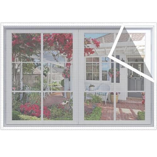 Fliegengitter mit Rahmen,selbstklebendes Fenstergitter,Netzvorhang,Mückenschutz,selbstklebende Montage,für Balkonfenster,Außenfenster Weiß100x125cm von ANDHMAIY