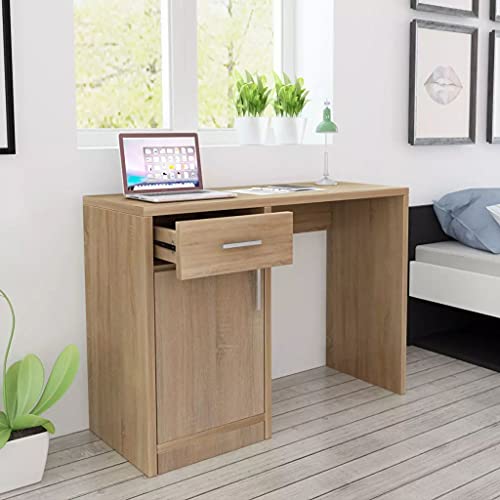 ANGYANG Schreibtisch mit Schublade und Schrank, Computertisch, Bürotisch, Pc Tisch, Arbeitstisch Büro, Gaming Desk, Computer Tisch, Eiche 100x40x73 cm von ANGYANG