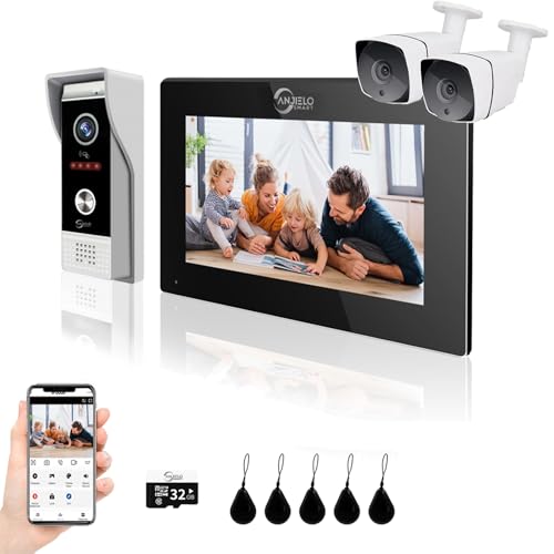 ANJIELO SMART TUYA Video-Türklingel-Gegensprechanlage (verdrahtet), 1080P Video-Türklingel-Kamera mit 7-Zoll-Touchscreen-Monitor, unterstützt Bewegungserkennung, mehrere Entriegelungsmethoden, 2 von ANJIELO SMART