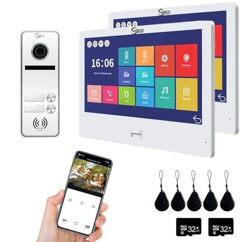 TUYA 1080P Video-Türklingel Gegensprechanlage, Zwei-Familien-Türklingel, 10-Zoll-Touchscreen-Display, Innen-und Außenbereich Unterstützung Entriegelung, Zwei-Wege-Sprechanlage (Weiß) von ANJIELO SMART