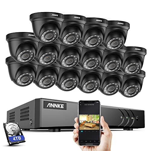 ANNKE 1080p 16CH CCTV-Videoüberwachungsset 16 Kanal 5MP Lite H.265+ DVR (Festplatte 4 TB) und 16 Außenkamera schwarz 2 MP Überwachungs-Set Motion Detection, Nachtsicht, Fernzugriff von ANNKE