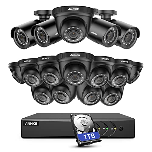 ANNKE 1080p CCTV-Überwachungs-Set, kabelgebunden, 8 Kanäle, 5 MP, DVR und 12 x 2 MP, Bullet Dom Sicherheitskameras, Nachtsicht, Bewegungserkennung, Fernzugriff, 1 TB Festplatte von ANNKE