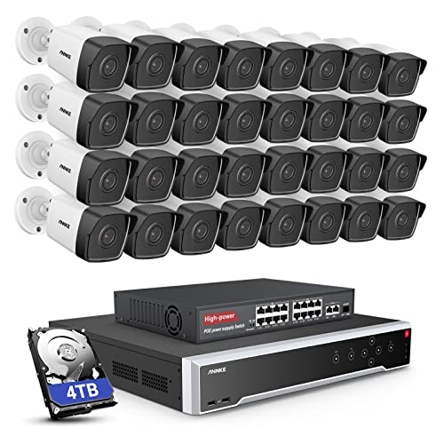 ANNKE 32 CH 5 MP PoE Überwachungskamera für den Außenbereich, 4 K H.265 + NVR und 32 Stück 5 MP IP-Kamera, Bewegungserkennung, IP67 wasserdicht, Nachtsicht 100 ft, Alarm per E-Mail, 4 TB HDD von ANNKE