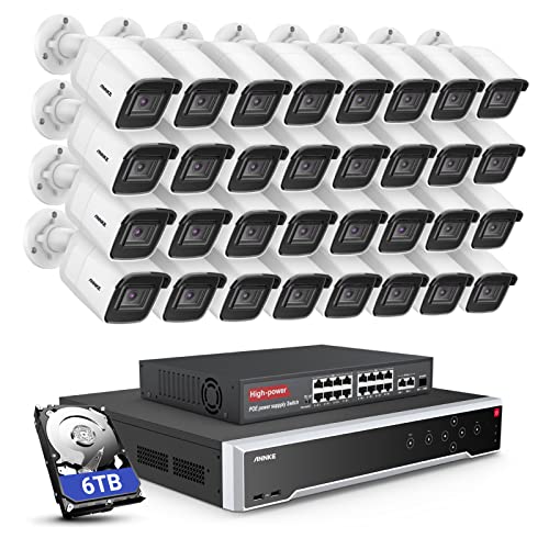 ANNKE 32CH 4K PoE Überwachungskamera für den Außenbereich, Videoüberwachungs Set H.265+ NVR und 32 Stück 4K Bullet IP-Kamera, Bewegungserkennung, IP67 wasserdicht, Nachtsicht 100ft, 6TB HDD von ANNKE