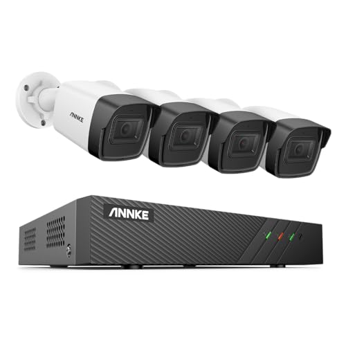 ANNKE 5MP PoE Überwachungskamera Set Outdoor, 4X PoE IP Outdoor Kamera und 8CH 6MP NVR mit Audioaufnahme, Personen- und Fahrzeugerkennung, EXIR 2.0 Nachtsicht, 123° Sichtfeld, Ohne HDD, H500 5mp von ANNKE