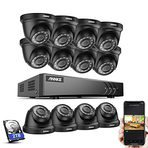 ANNKE Überwachungskamera Set 1080p,16-Kanal 5MP Lite H.265+ DVR Recorder (2TB HDD) mit 12 x 2MP CCTV Überwachungskamera für Innen/Außen,System CCTV Videoüberwachung 30M IR Nachtsicht,Bewegungsalarm von ANNKE