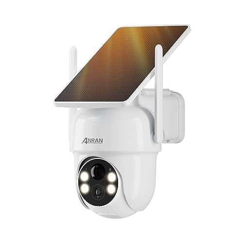 ANRAN 2K 3MP HD Überwachungskamera Aussen Akku WLAN, Kabllose Überwachungskamera mit integriertem Solarpanel und Scheinwerfer, Farbige Nachtsicht, PTZ-Schwenkung, Alexa-kompatibel, Q04 Weiß von ANRAN