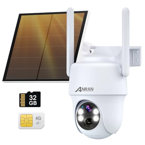 ANRAN 2K HD 3G/4G LTE Überwachungskamera Aussen Akku mit SIM Karte+32GB SD Karte, 360° Schwenkbare Kabellose Überwachungskamera Aussen ohne WLAN, Solar Kamera Outdoor mit Farbige Nachtsicht, G1 von ANRAN
