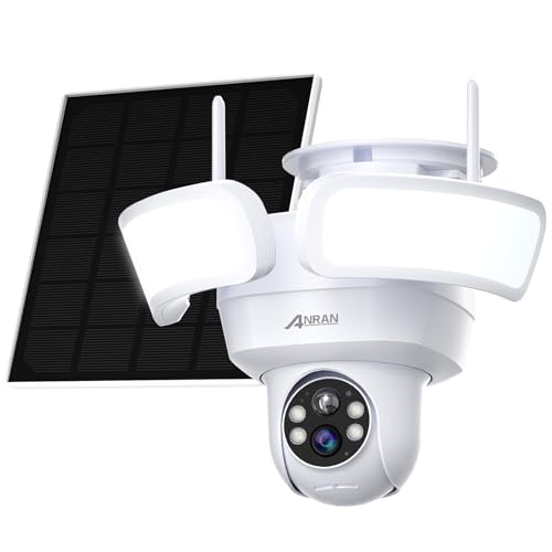 ANRAN 2K HD Überwachungskamera mit Flutlicht, Kabllose Überwachungskamera Aussen Akku mit Solarpanel, Bewegungserkennung und Smarte Beleutung, 2,4GHz-WLAN-Verbindung, Kompatibel mit Alexa, F1 von ANRAN