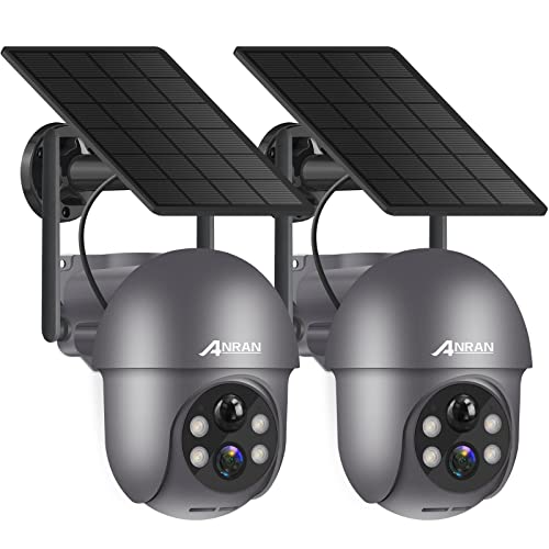 ANRAN 2K Überwachungskamera Aussen Akku WLAN, 360 Grad Schwenkbare Kabellose Überwachungskamera mit Solarpanel, PIR Bewegungsmelder mit Flutlicht, 2-Wege-Audio, Nachtsicht, Q01 Grau, 2 Stück von ANRAN