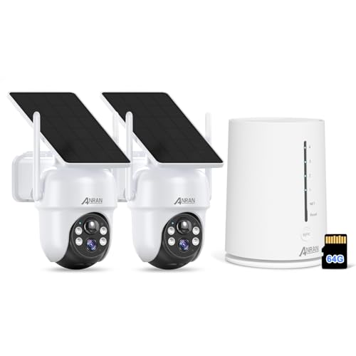 ANRAN 4MP HD Überwachungskamera Set Akku mit Solarpanel, 4CH Basisstation mit 2 STK Überwachungskameras Aussen WLAN, Farbige Nachtsicht, Eingebaute 64GB SD-Karte für Lokale Aufzeichnung ohne ABO von ANRAN