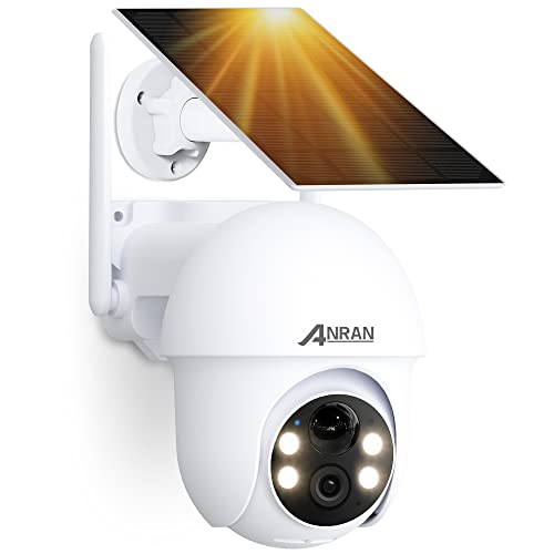 ANRAN 5MP FHD Überwachungskamera Aussen Akku Solar, Ultra HD Kabellose Überwachungskamera mit Solarpanel, wasserdichte IP Kamera WLAN, PIR Bewegungserkennung, FHD Nachtsicht, Q01 Max Weiß von ANRAN