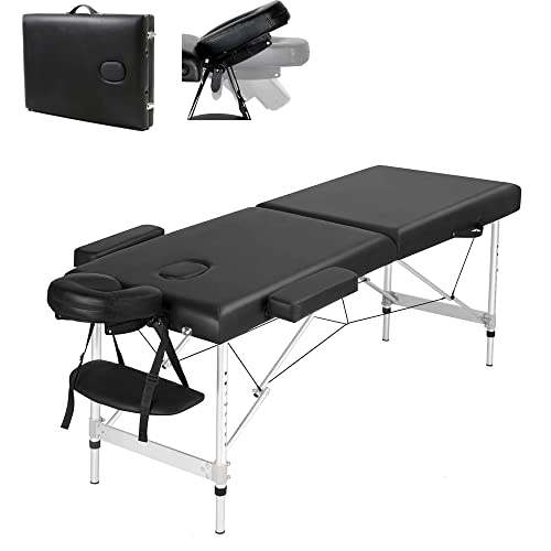 ANSIMIDA Massageliege Klappbar Massagetisch Kosmetikliege Behandlungsliege Massage Table Komfort mit 2 Zonen höhenverstellbaren Alu-Füßen und Premium-PU-Leder mit Tragetasche Schwarz von ANSIMIDA