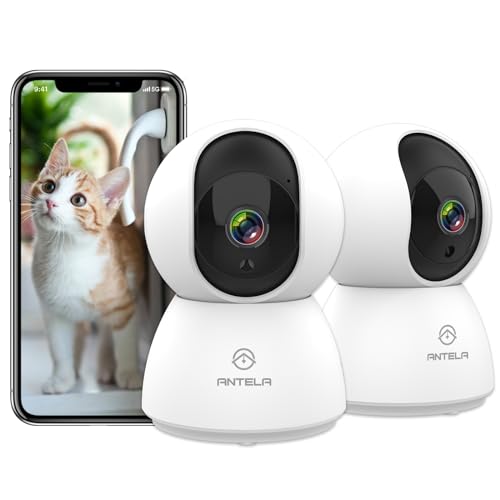 ANTELA 1080P Überwachungskamera Innen 2PCS, 2,4GHz/5GHz WLAN Kamera, 355°/90° Schwenkbare Indoor 2-Wege-Audio IR-Nachtsicht Bewegungserkennung Kompatibel mit Alexa/Google Home von ANTELA