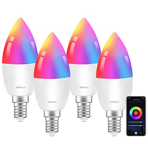 ANTELA Alexa Glühbirne E14 4,5W LED Lampen Smart WLAN Birne RGB Kaltweiße Warmweiße Licht, APP Steuerung, Sprachsteuerung, Kompatibel mit Google Home, 4 PCs von ANTELA